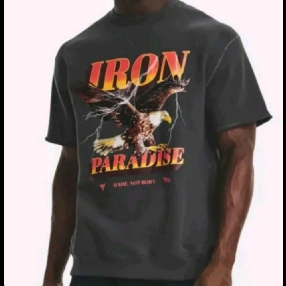 Under Armour Mens Project Rock Iron Paradise Cutoff Sweatshirt T